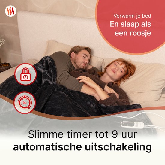 Seranova Elektrische Deken 3XL - Extra Warmtedraden - Premium Model - 200x180 cm - 2 persoons Warmtedeken - Dubbelzijdig Fleece Sherpa - Grijs