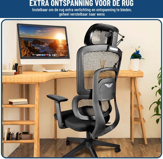 ArtGlobal® Ergonomische bureaustoel - verstelbaar - lendensteun - 125° kantelbaar