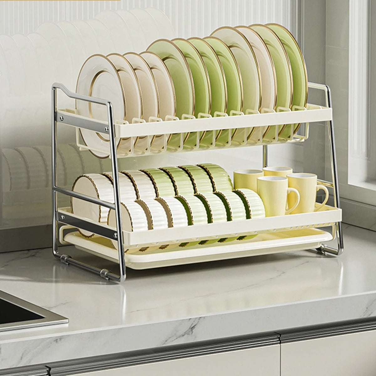 Maxcook Afdruiprek 2-laags - Met Afdruipbak - 40 x 23,6 x 28,7 cm - Wit