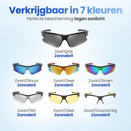 Garpex® Fietsbril - Sportbril - Zonnebril Heren - Wielrennen - Motor - Zwart Frame met Blauwe Lens