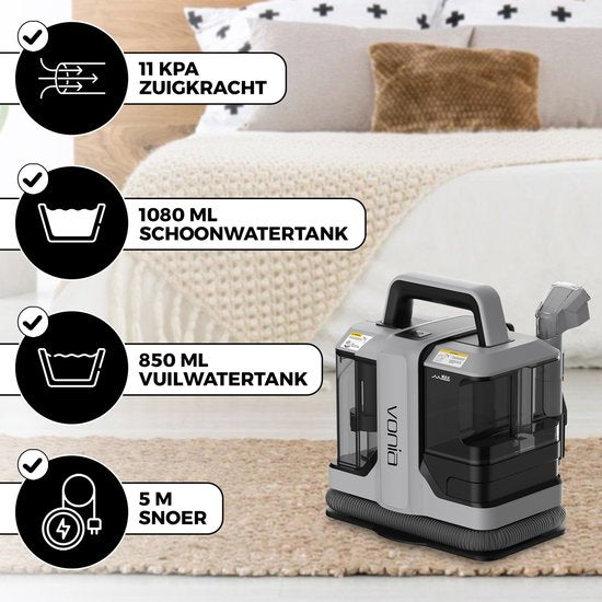 Vonia Tapijtreiniger - Vlekkenreiniger - Bankreiniger - Reinigingsmachine - Bekledingsreiniger - 450W - Grijs