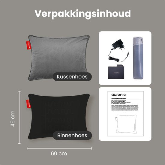 Auronic Warmtekussen - Velvet - 45x60 - Draadloos - Oplaadbaar - Elektrisch kussen - Infrarood - Grijs