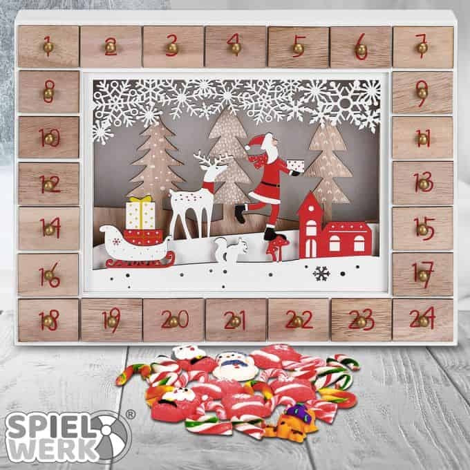 Spielwerk – Adventskalender - LED - Kerstman - MDF