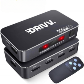 Drivv. HDMI Switch 4K 60Hz – 5 ingangen 1 uitgang - Incl Afstandsbediening - Automatisch Schakelen - Ondersteunt 720p/1080p/4K/3D - Zwart