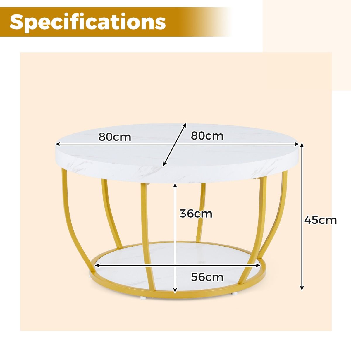 Coast Ronde Salontafel - 2 niveaus - metalen frame - wit - 80 x 45 cm