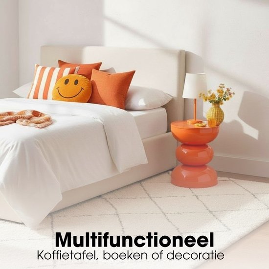 Mica Decorations Luna Tafel - Bijzettafel met Open Rond Design van Stevig IJzer - Salontafel Minimalistisch Voor Binnen - Nachtkastje Voor Kleine Ruimtes - H46 x Ø32 cm - Oranje
