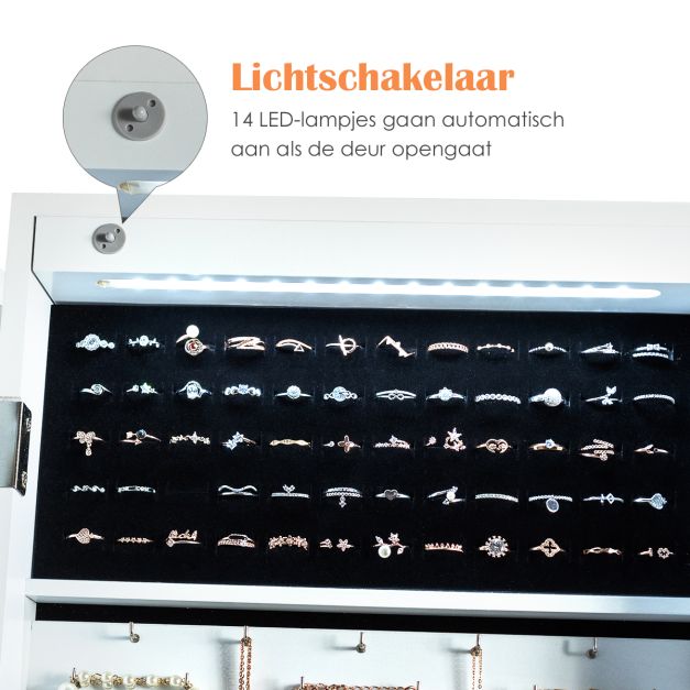 Coast Sieradenkast met Spiegel - 44 x 37 x 160 cm - Wit