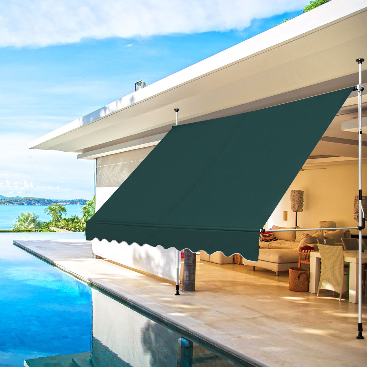 Coast Zonnescherm 300 x 120 cm Groen – Hoogteverstelbaar en Handmatig Bedienbaar