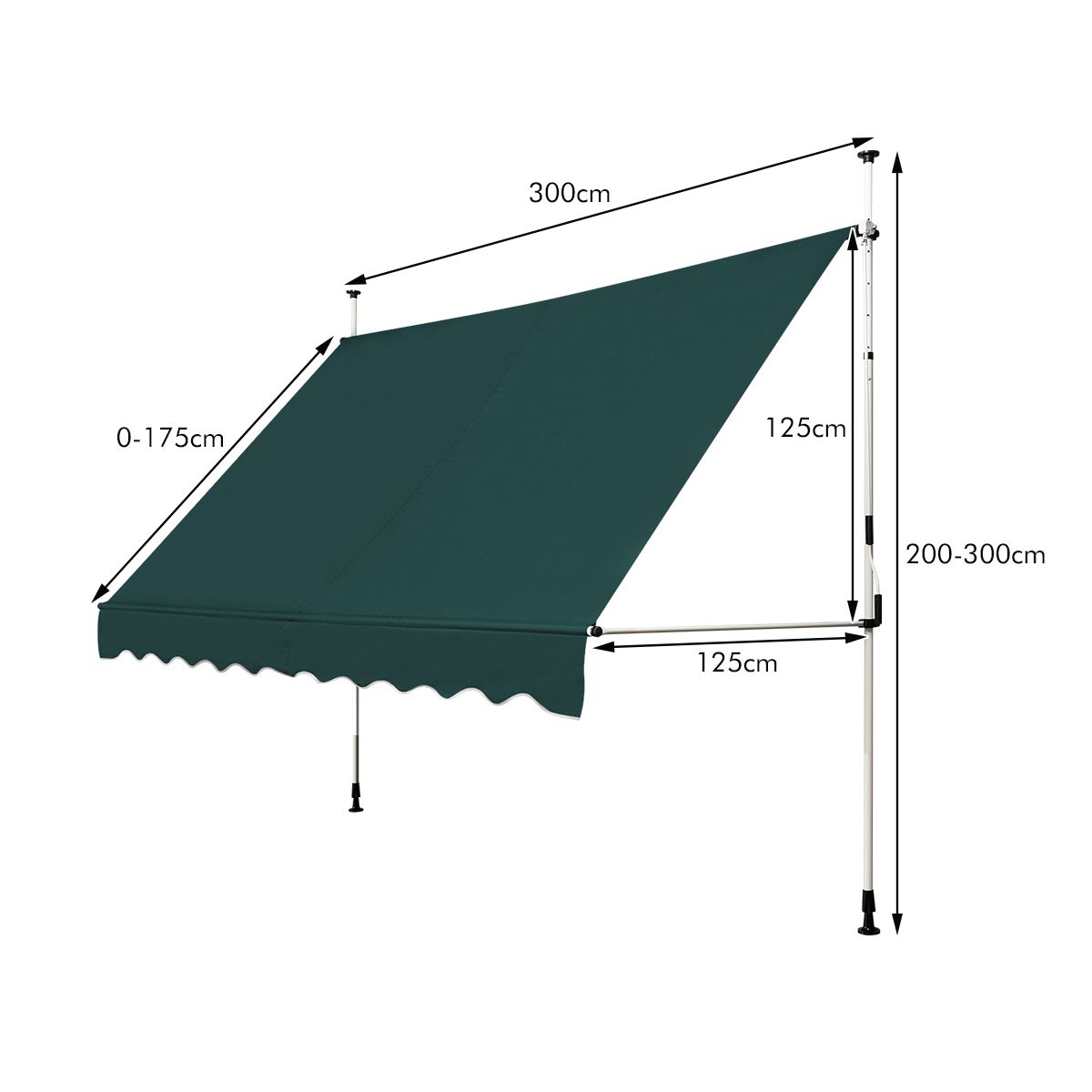 Coast Zonnescherm 300 x 120 cm Groen – Hoogteverstelbaar en Handmatig Bedienbaar
