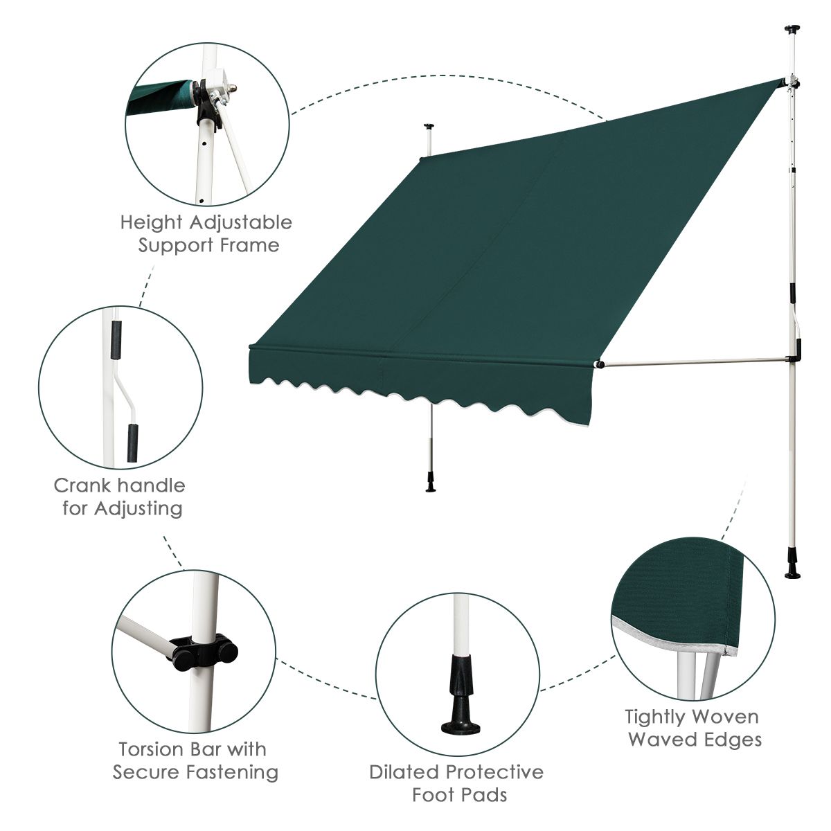 Coast Zonnescherm 300 x 120 cm Groen – Hoogteverstelbaar en Handmatig Bedienbaar