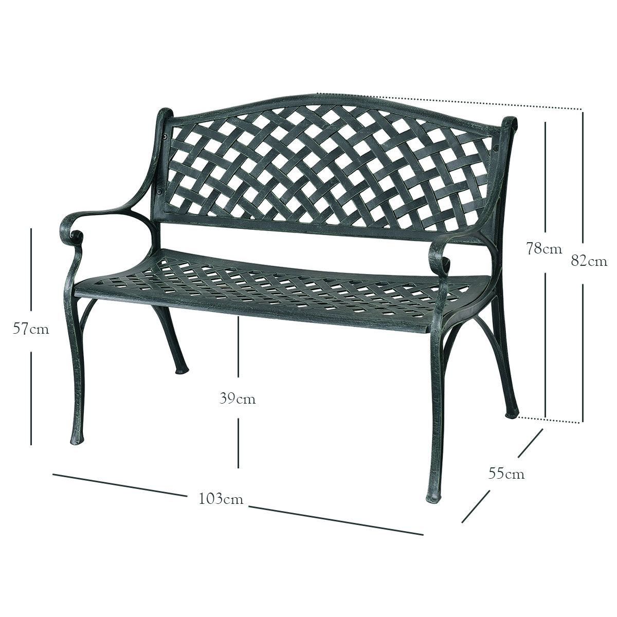 Coast Tuinbank Aluminium Bank met Armleuningen 103 x 55 x 82 cm Antiek Groen