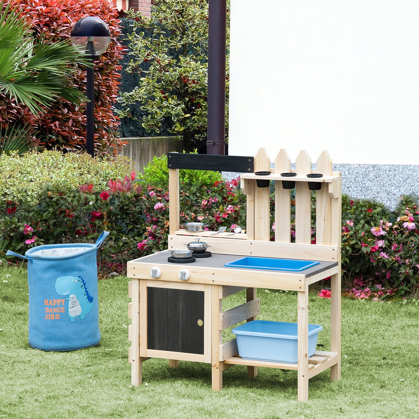 HOMCOM Kinderkeuken – Compleet Speelkeukentje met Accessoires – Grijs/Zwart – 82 x 30 x 85 cm