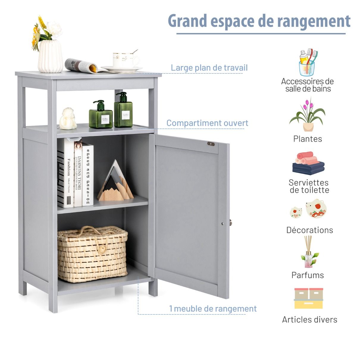 Coast badkamer kast multifunctioneel gratis -staande plank 45 x 30 x 84 cm wit