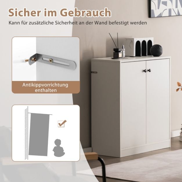 Coast Dressoir Wit – Moderne Opbergkast met 2 Deuren en 3 Planken – 72 x 34 x 85,5 cm