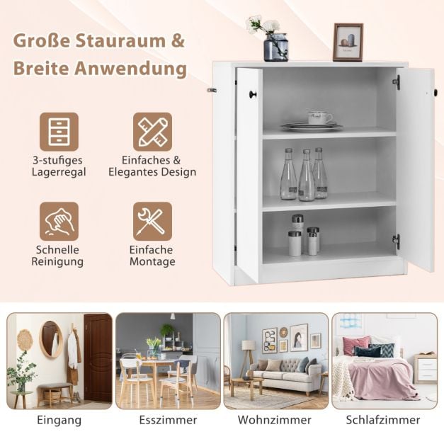Coast Dressoir Wit – Moderne Opbergkast met 2 Deuren en 3 Planken – 72 x 34 x 85,5 cm