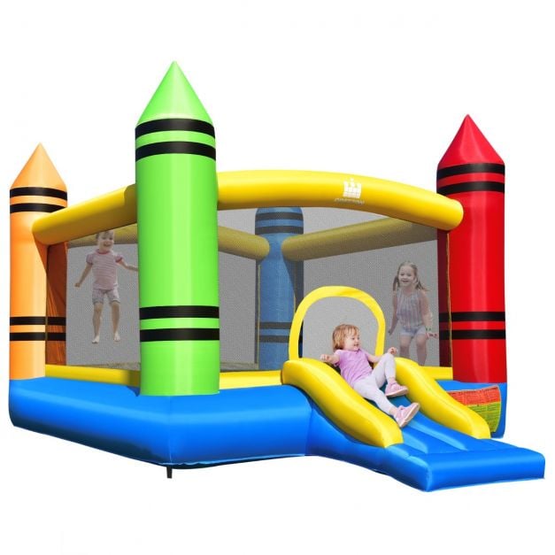 Coast Springkasteel Multicolor – Opblaasbaar Speelkasteel met Glijbaan en Ballen – 350 x 273 x 226 cm