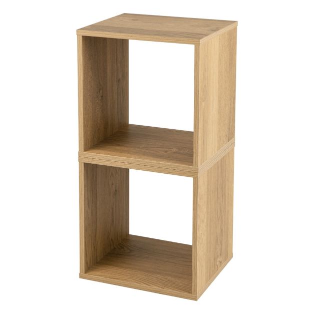 Set van 2 Opbergplanken 2 Opbergkubussen Gecombineerde Tralieplank Stapelbare Boekenkast Opbergrek voor Vinylplaten 38 x 33 x 77 cm