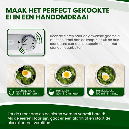 TTD® Smart Eierkoker Elektrisch met Timer - Geschikt voor 1 tot 6 Eieren - Hardgekookt, Zachtgekookt of Halfzacht - Eierwekker - Eierkoker Electrisch - Inclusief Eierprikker en Maatbeker