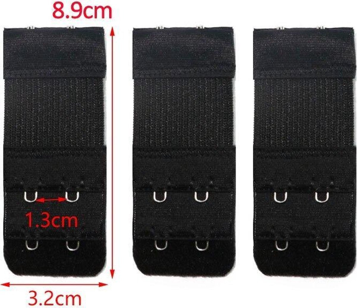 BH Verlengstuk 2 Haakjes 3-Pack Elastisch Zwart 3,3 × 8 cm