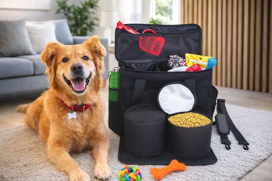 Honden Reistas – Hondentas met Voercontainers – Travel Bag - Hond of Kat -37x15x30 cm