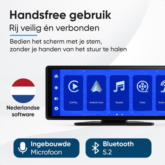 CarMe CarPlay Scherm 10 Inch - Apple CarPlay & Android Auto (Draadloos) - Touchscreen - Navigatiesysteem auto - Geschikt voor Apple CarPlay & Android Auto - Android Auto scherm