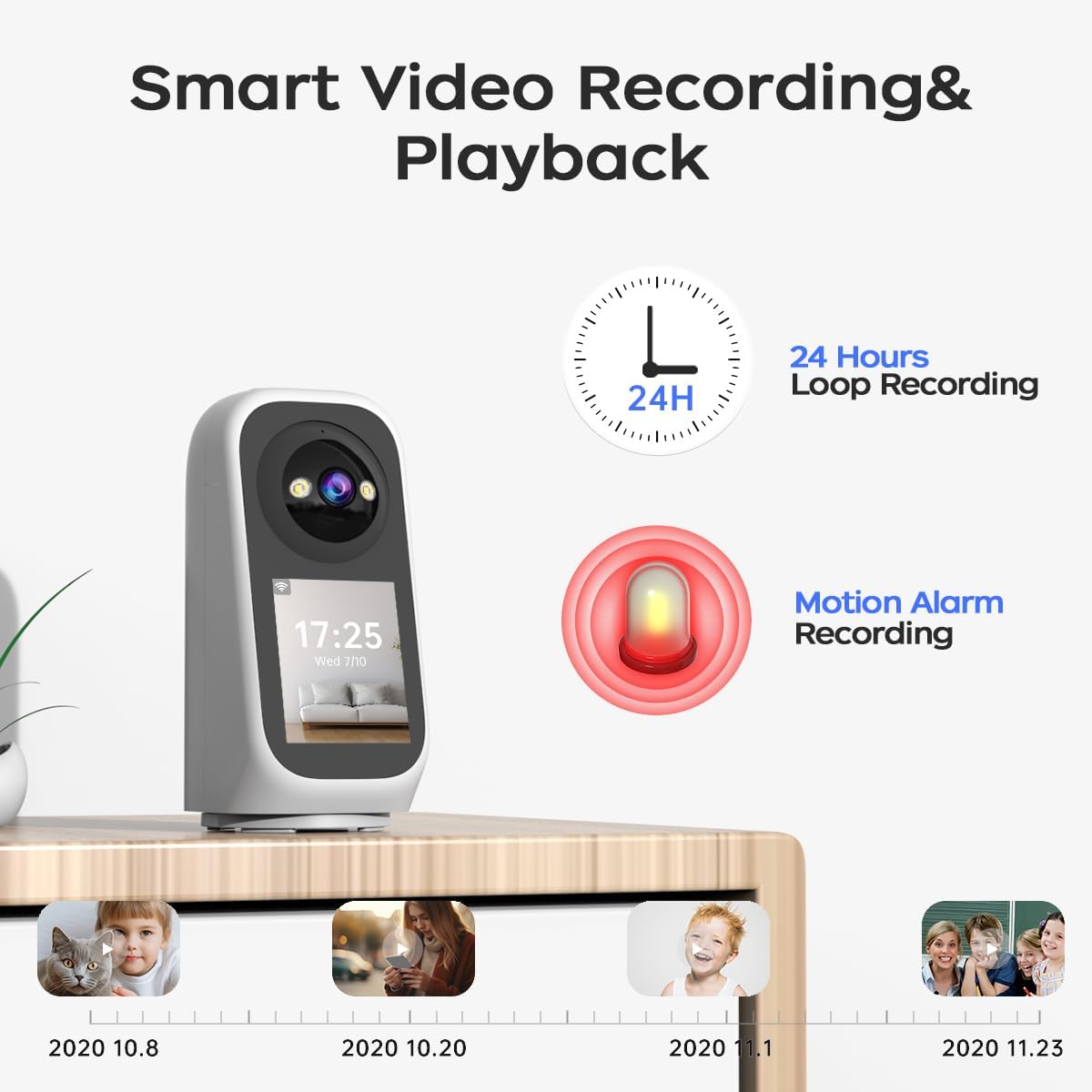 JOOAN 2K Indoor Beveiligingscamera met 2,8" Scherm – 360° PTZ – 5G WiFi – Tweeweg Video – Wit
