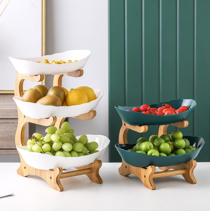 Huacan 2-Laags Fruitenschaal Groen – Moderne Snack- en Serveerbak – Kunststof