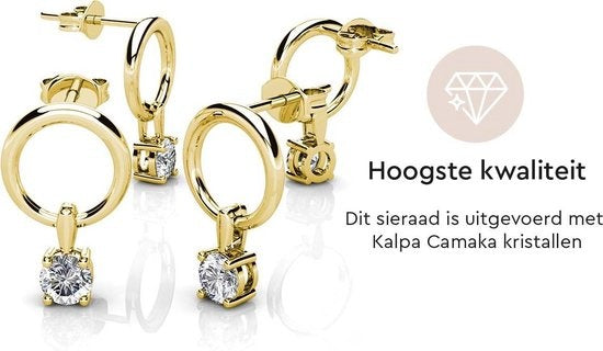 Yolora Dames Oorbellen met Kalpa Camaka Kristallen - Goudkleurig - 18K Geelgoud Verguld - Vrouwen Oorhangers Goud - Oorknoppen - Sieraden - Luxe Giftbox - Geschenkdoos - Cadeau doos - Exclusieve Geschenkverpakking - Mooie Cadeauverpakking