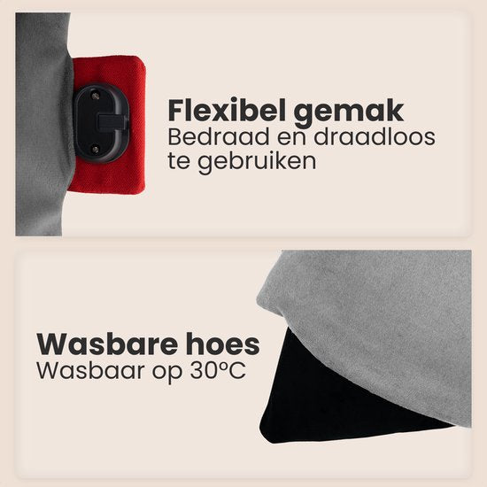 Auronic Warmtekussen - Classic - 45x60 - Draadloos - Oplaadbaar - Elektrisch kussen - Infrarood - Grijs