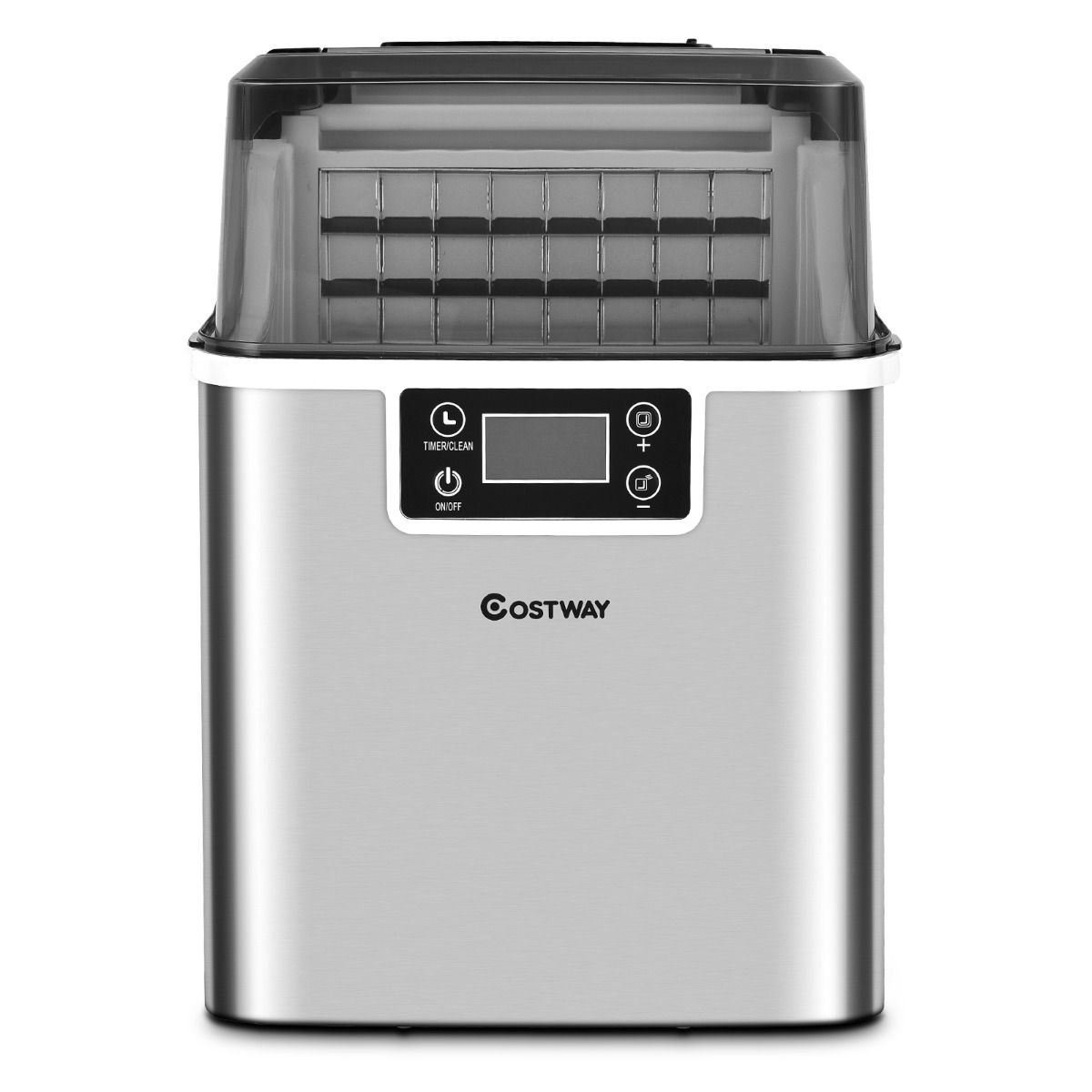 Coast Aanrecht Ijsmaker – 26x36x38 cm – Zilver – Elektrische Ijsmachine met Zelfreiniging, 18KG/24u, 24 Vierkante IJsblokjes per 15 min
