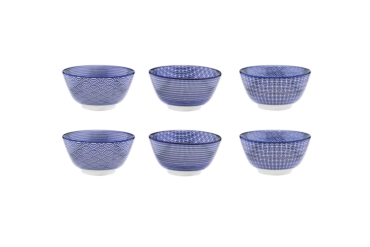 BJORN Bol Pattern - Set van 6 Kommen Ø12cm - Porselein - Vaatwasserbestendig - Donkerblauw