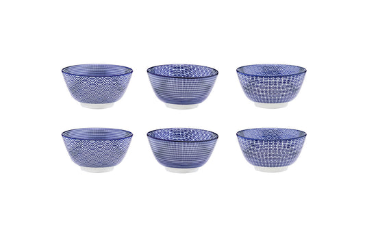 BJORN Bol Pattern - Set van 6 Kommen Ø12cm - Porselein - Vaatwasserbestendig - Donkerblauw