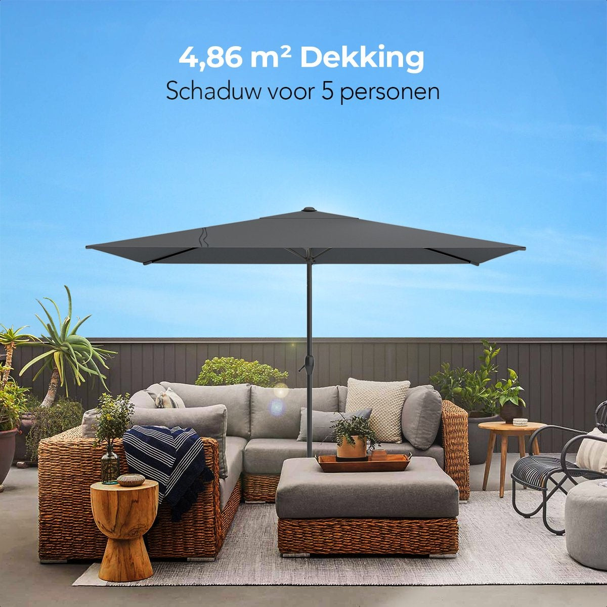 LifeGoods Parasol – Waterdicht & Kantelbaar – 270 x 180 x 245 cm – Donkergrijs