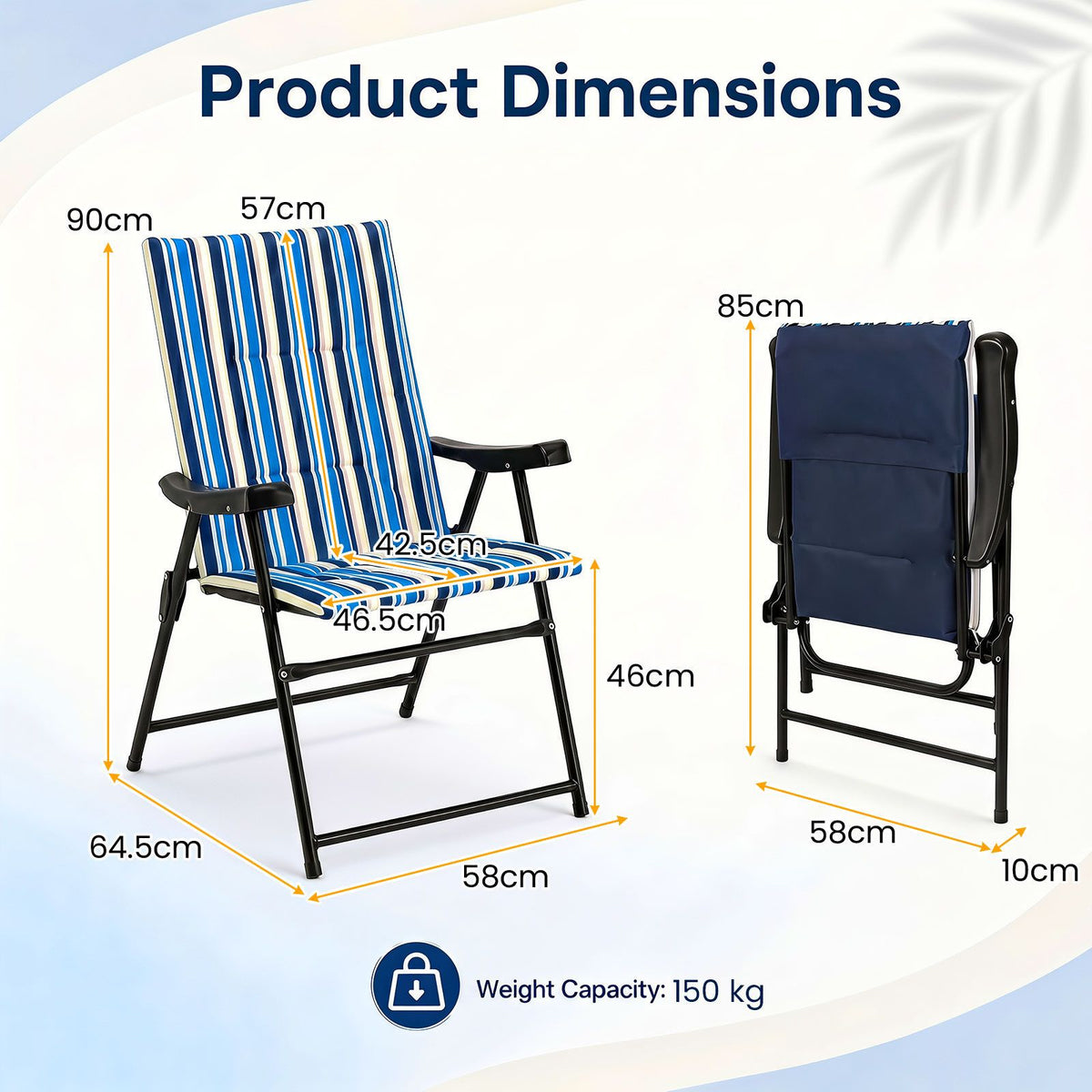 Opvouwbare Strandstoelen Set van 2 - Blauw/Groen - 150 kg - Brede Zitting - Met Armleuningen