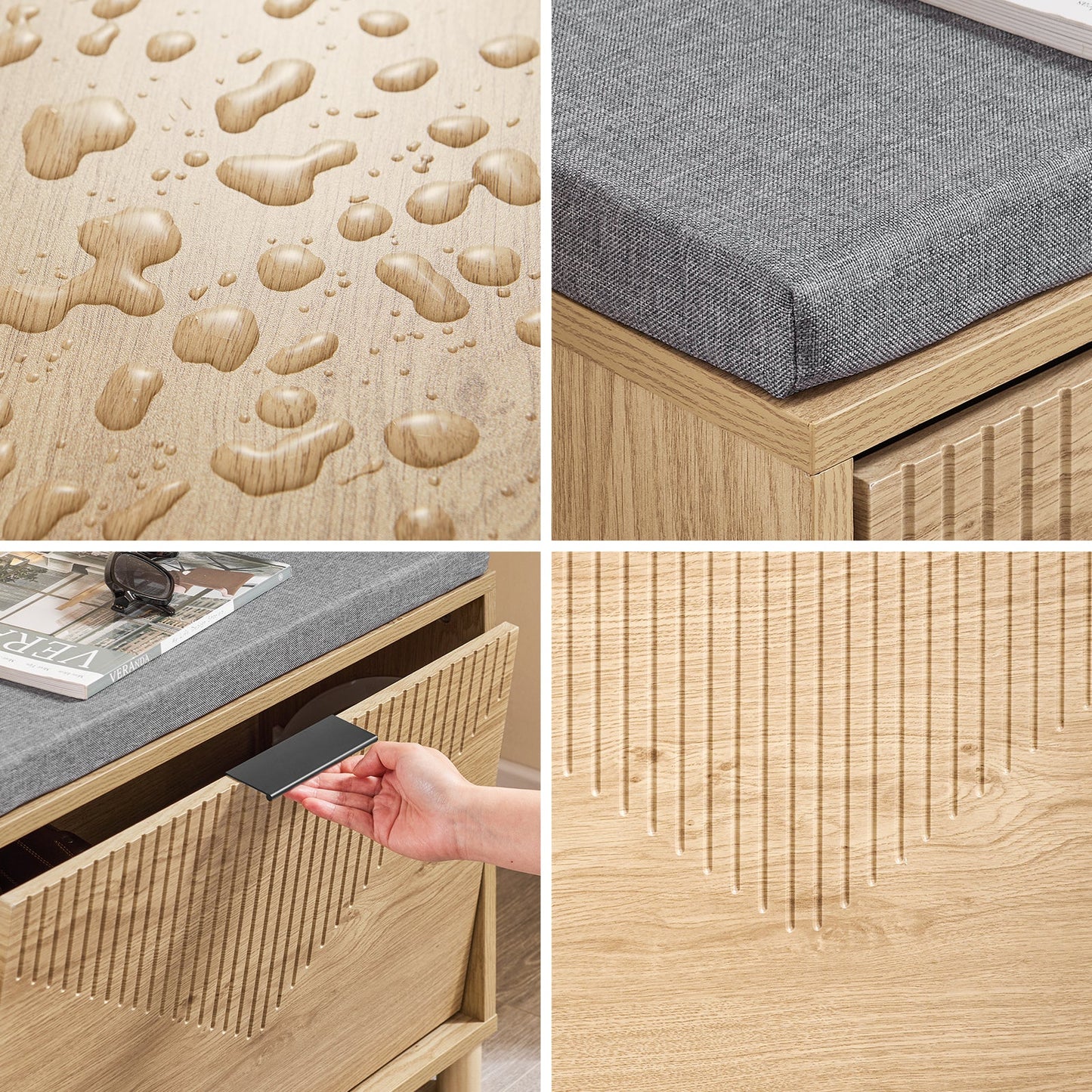 SoBuy FSR199-N Schoenenbank met Opbergruimte en Gevoerd Kussen, Grijs en Licht Hout, 60 x 24 x 50 cm