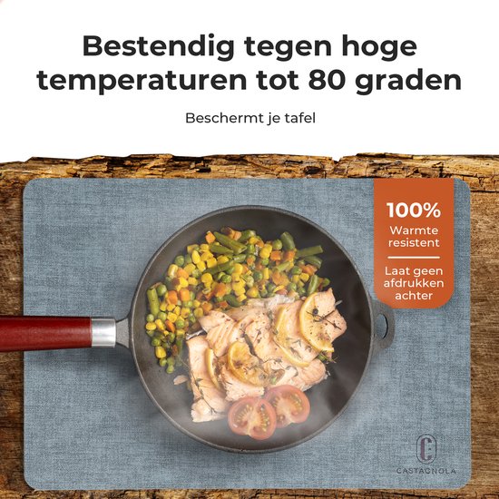 Castagnola Lederlook Placemats - Antislip Placemat van Kunstleer - Waterafstotende Onderlegger - Onderzetter - Placemats kunststof - 6 Stuks - 45 x 30 cm - Gemêleerd Blauw