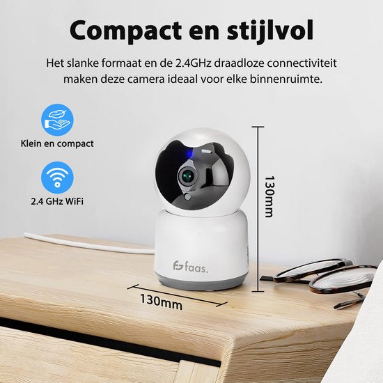 Beveiligingscamera Binnen - met Nachtzicht - Wifi en 64GB SD - Camerabewaking - Full HD - Tuya Smart - Wit - van Saaf