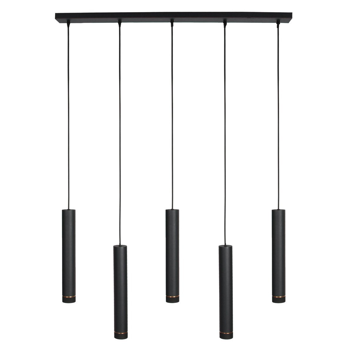 Mexlite Hanglamp DownLume – 5-Lichts – Zwart Metaal – Grote Eettafellamp – GU10 – Modern Design