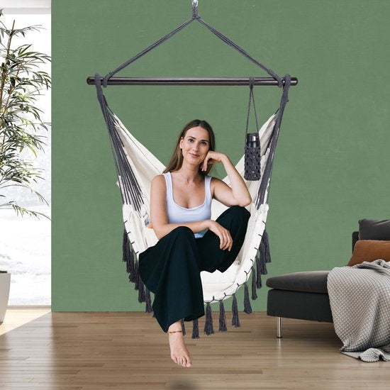 Detex Hangstoel Bohemian – Incl. Fleshouder 2 Kussens XL - Crème