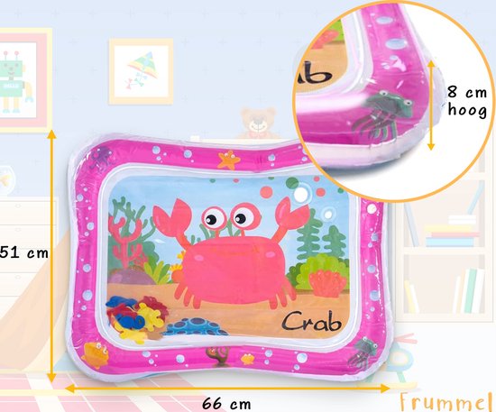 Frummel Waterspeelmat Baby – Watermat – Speelkleed – Opblaasbaar – Waterspeelgoed Baby - Kraamcadeau - Roze krab