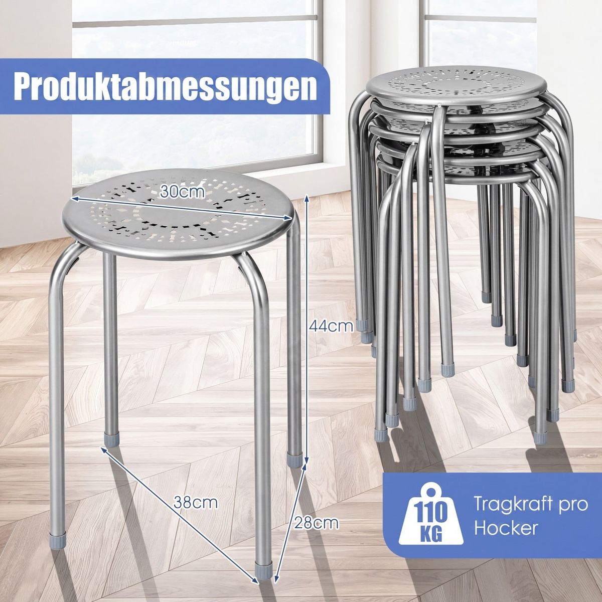 Coast 6-delige set stapelbare metalen krukken - versterkt frame - direct klaar voor gebruik - grijs