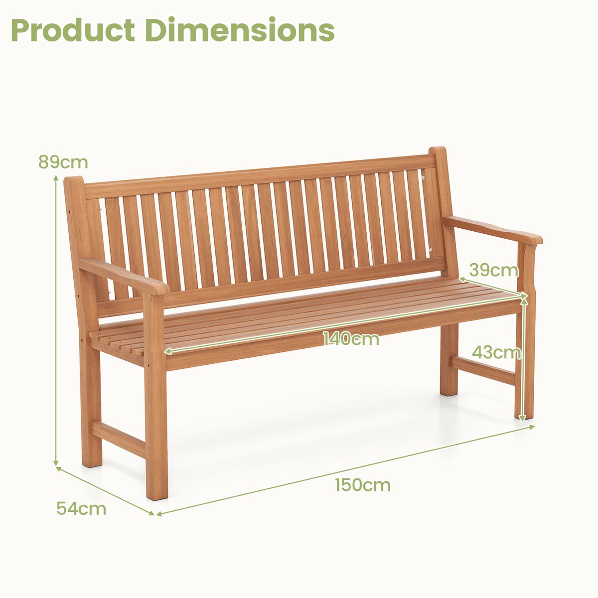Coast Tuinbank - driezitsbank van dennenhout - ergonomische rugleuning en armleuningen - naturel - 150 x 53,5 x 89 cm