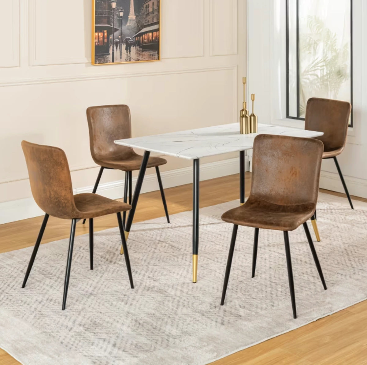 Urban Meuble Stoelenset 4 Stuks - Luxe Eetkamerstoelen Grijs Imitatiebont - 44x54x87 cm