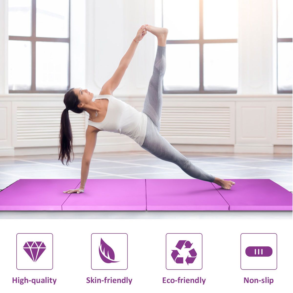 Coast Opvouwbare Fitnessmat - gymnastiekmat met handgrepen - klittenbandsluiting - paars 240 x 116 x 5 cm