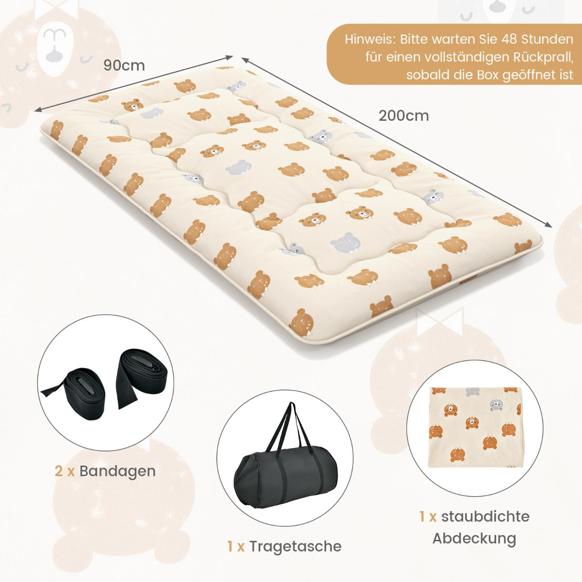 Coast Futon Matras met afneembare Hoes en Draagtas - 90 x 200 cm - Créme