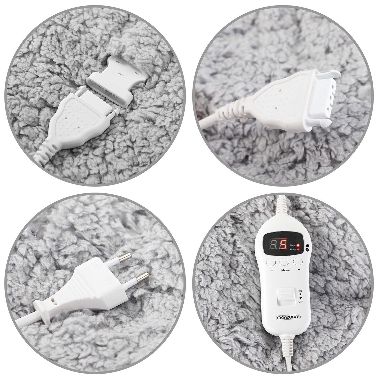 Monzana Warmtedeken - Elektrisch Fleece 180x130cm 120W - Grijs