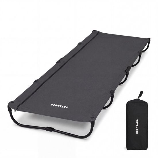 TRVLMORE Veldbed Opvouwbaar - 120KG Draagvermogen - Campingbed Incl. draagtas - Stretcher 1 Persoons - Stalen Frame - 193x66x15 cm - Grijs