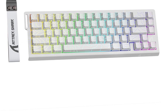 ATTACK SHARK X68HE - Magnetische Schakelaar Bedraad Gaming Toetsenbord - 66 toetsen - RGB - Zijde Gedrukte PBT-toetsen - Decoratieve Koord - 8Khz - 0.01mmRT - 0.125ms - Witte Contourlijn