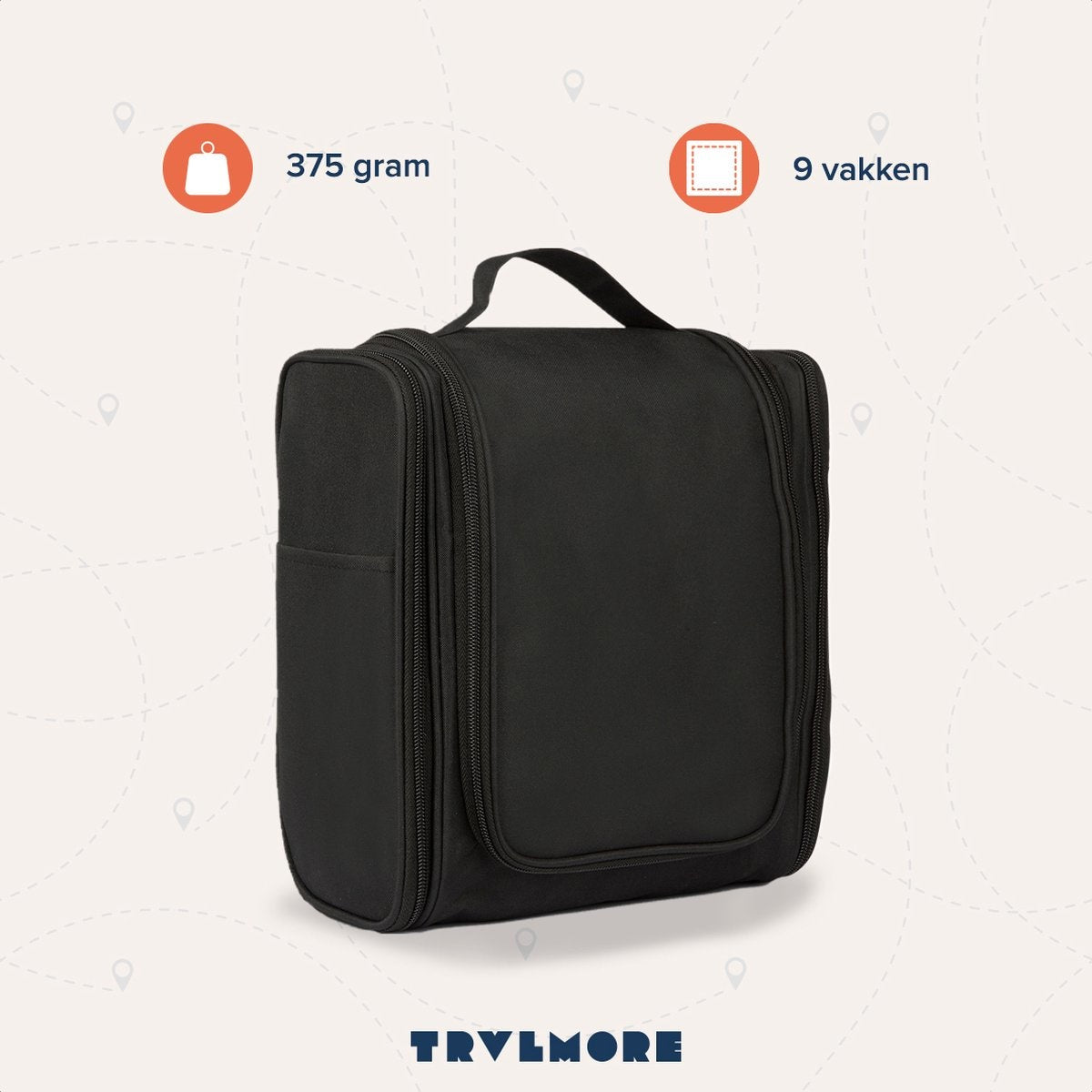 TRVLMORE Toilettas XL - Hangend met Haak - Zwart