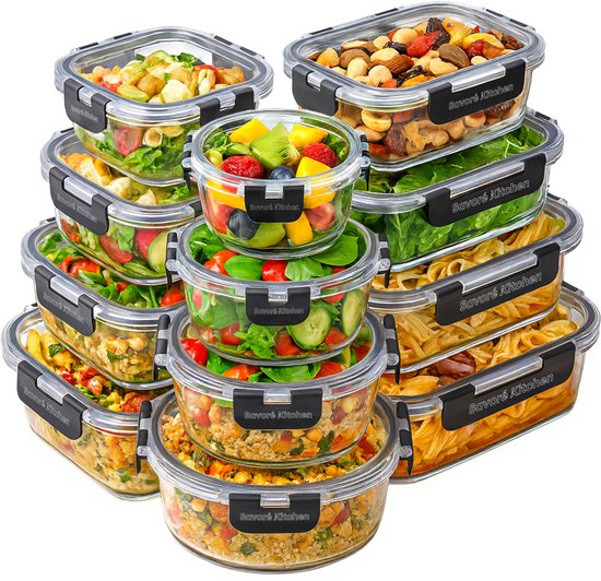 Savoré Kitchen Vershoudbakjes Set - Meal Prep Bakjes - Diepvriesbakjes Glas - Luchtdicht - 12 Stuks